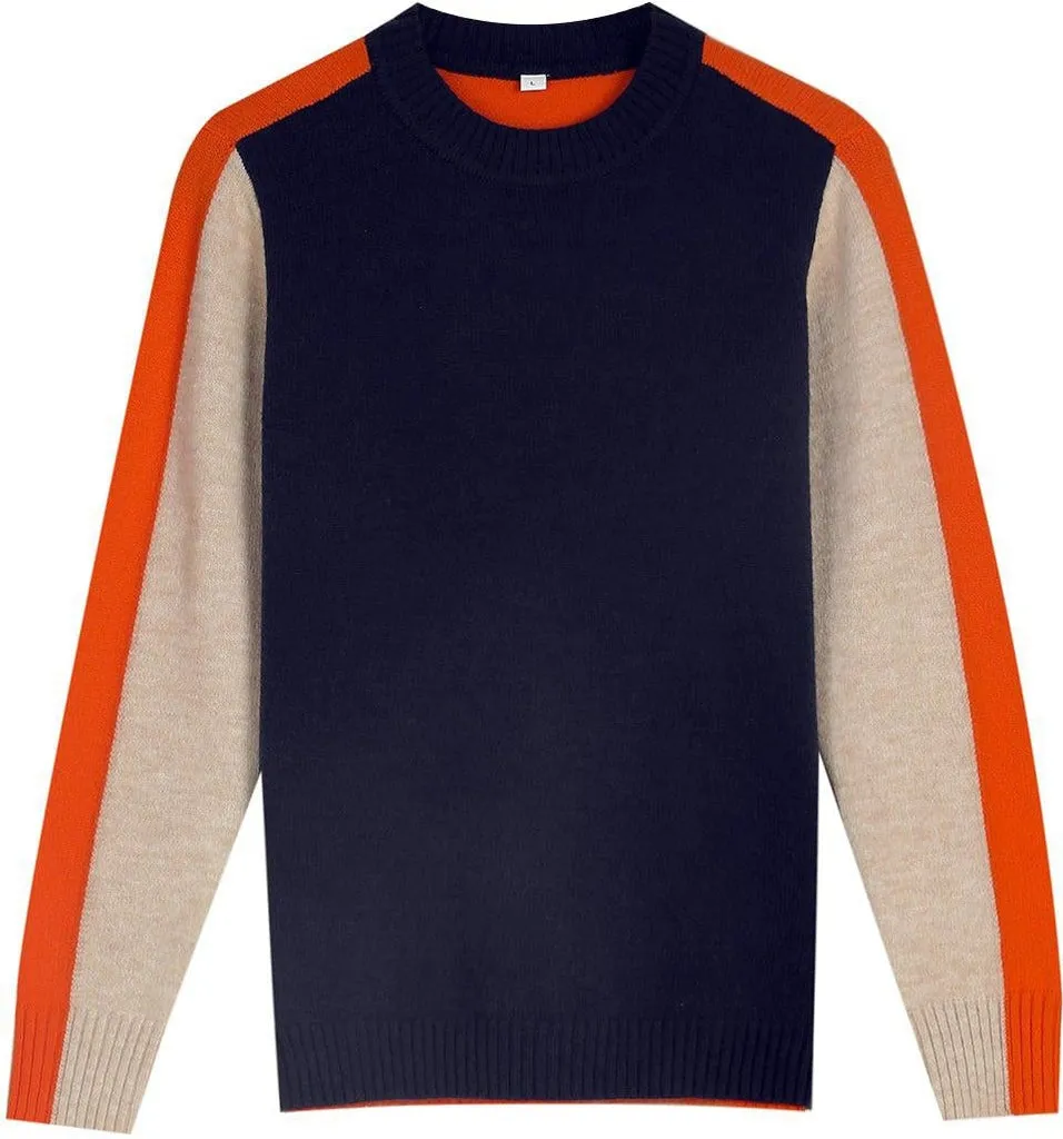 Vera - Marineblauwe En Oranje Trui Met Retro Strepen