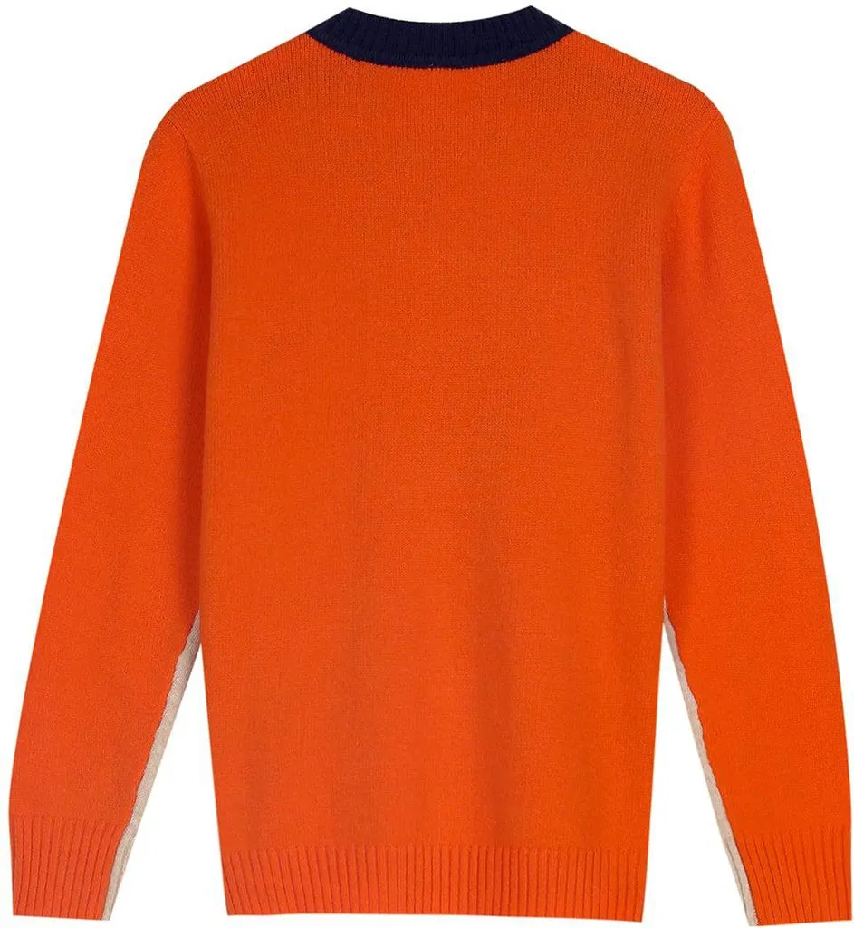 Vera - Marineblauwe En Oranje Trui Met Retro Strepen