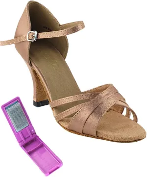 Very Fine Dance Shoes - Ladies Latin, Rhythm, Salsa, Waltz Ballroom Dance Shoes - 6030-2.5-inch Heel and Foldable Brush Bundle - Brown Satin - 10