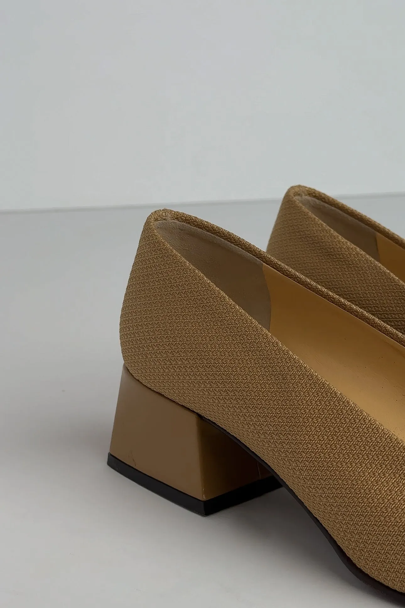 Vintage Italian Cashew Woven Fabric and Leather Block Heels, 7 N