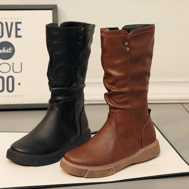 Waterproof Vegan Leather Winter Boots with Zipper