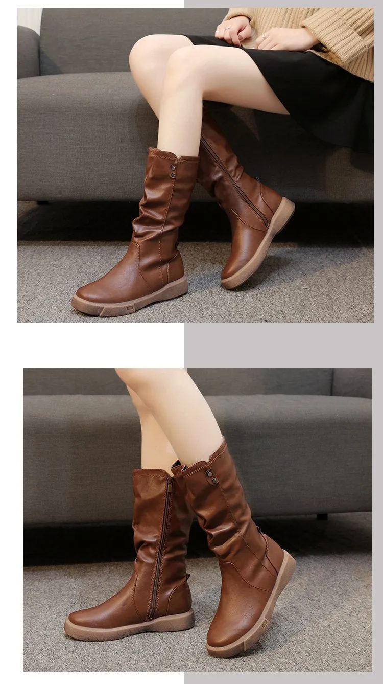 Waterproof Vegan Leather Winter Boots with Zipper