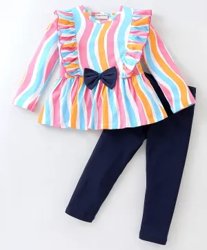 Wavy Striped Frilled Top Leggings Set