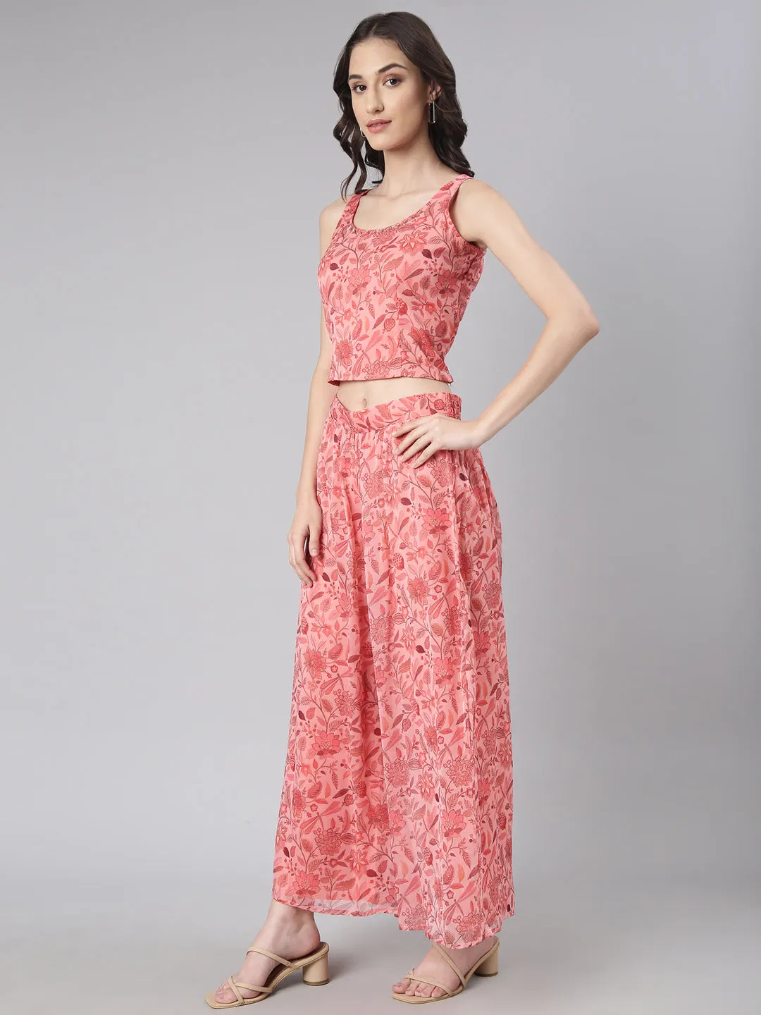 Women Coral Printed Co-Ords