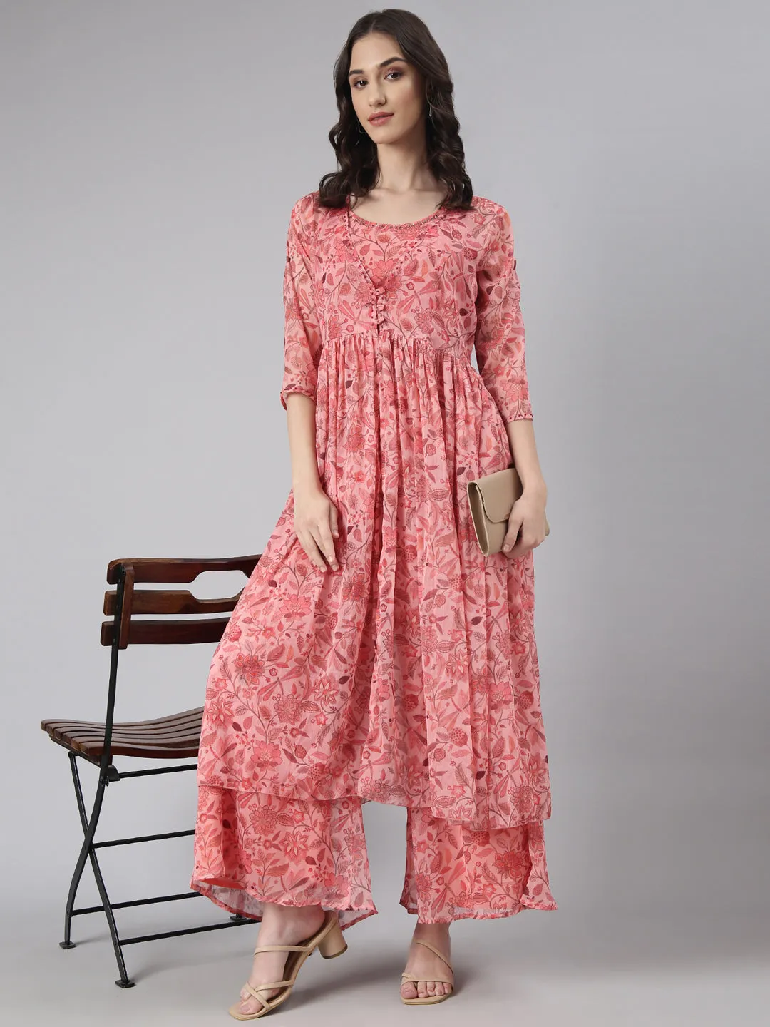 Women Coral Printed Co-Ords