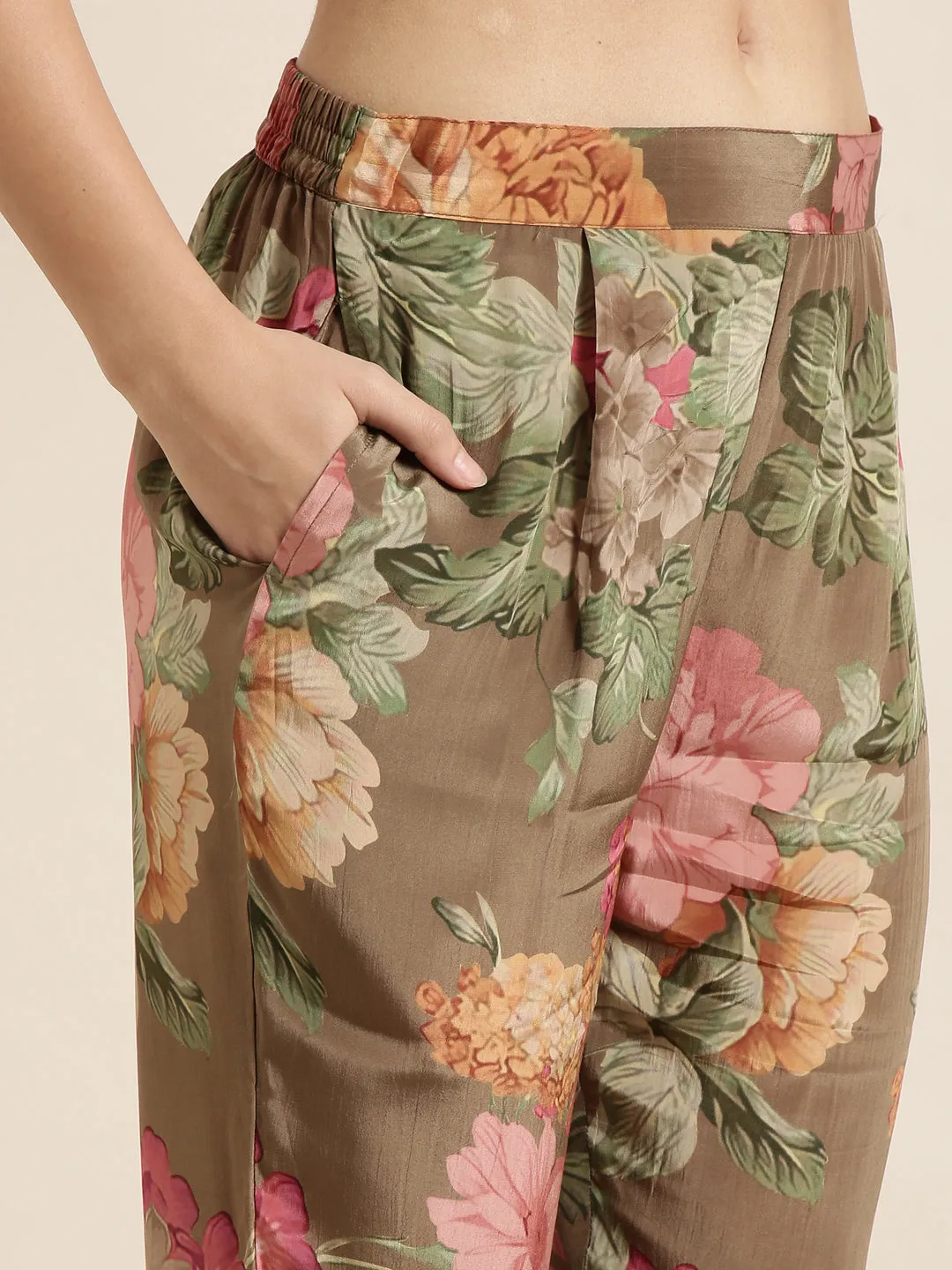 Women Oversized Green Printed Shirt & Trousers Set