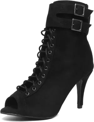 Womens Girls Latin Dance Shoes Lace-up Ballroom Dancing Ankle Boots Evening Sandals