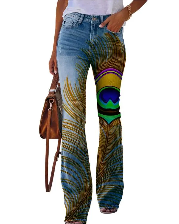 Women’s High-Waist Printed Wide-Leg Pants – Trendy & Chic Imitation Jeans