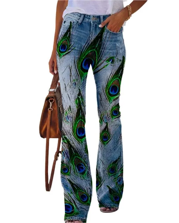 Women’s High-Waist Printed Wide-Leg Pants – Trendy & Chic Imitation Jeans
