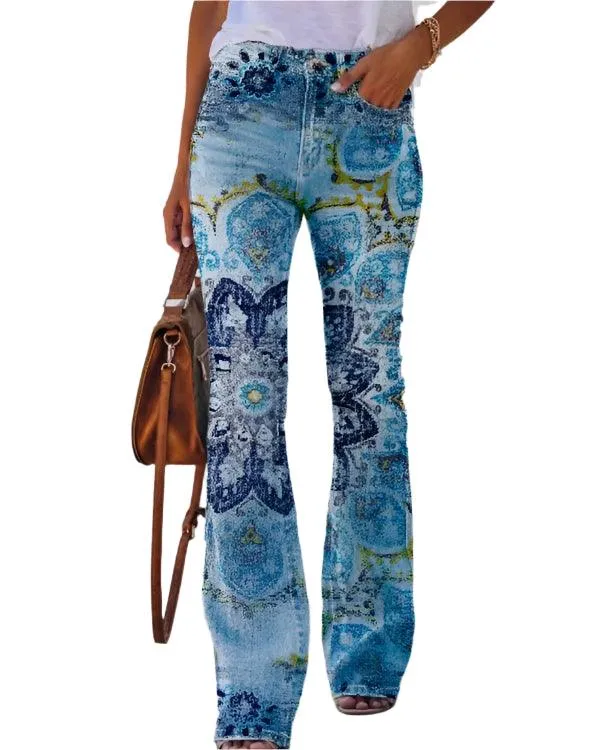 Women’s High-Waist Printed Wide-Leg Pants – Trendy & Chic Imitation Jeans