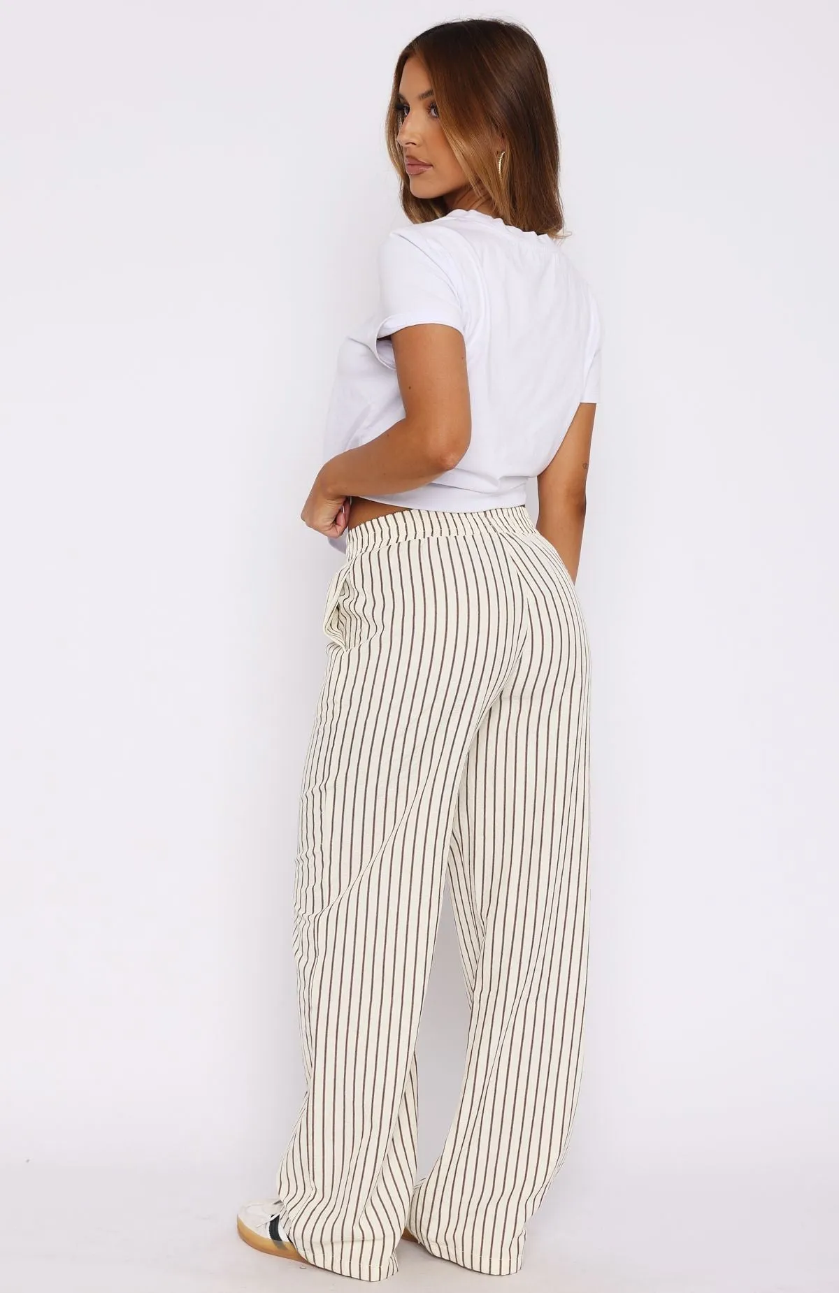 Wondering About You Striped Pants Cream/Chocolate