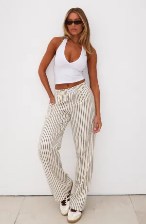 Wondering About You Striped Pants Cream/Chocolate
