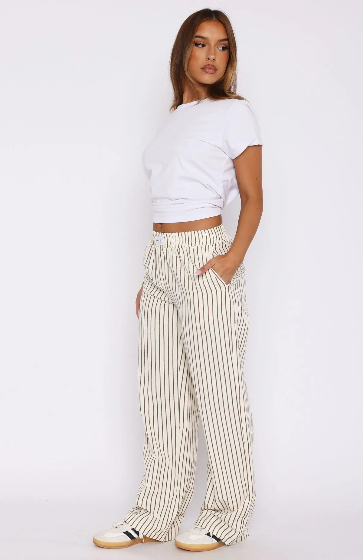 Wondering About You Striped Pants Cream/Chocolate