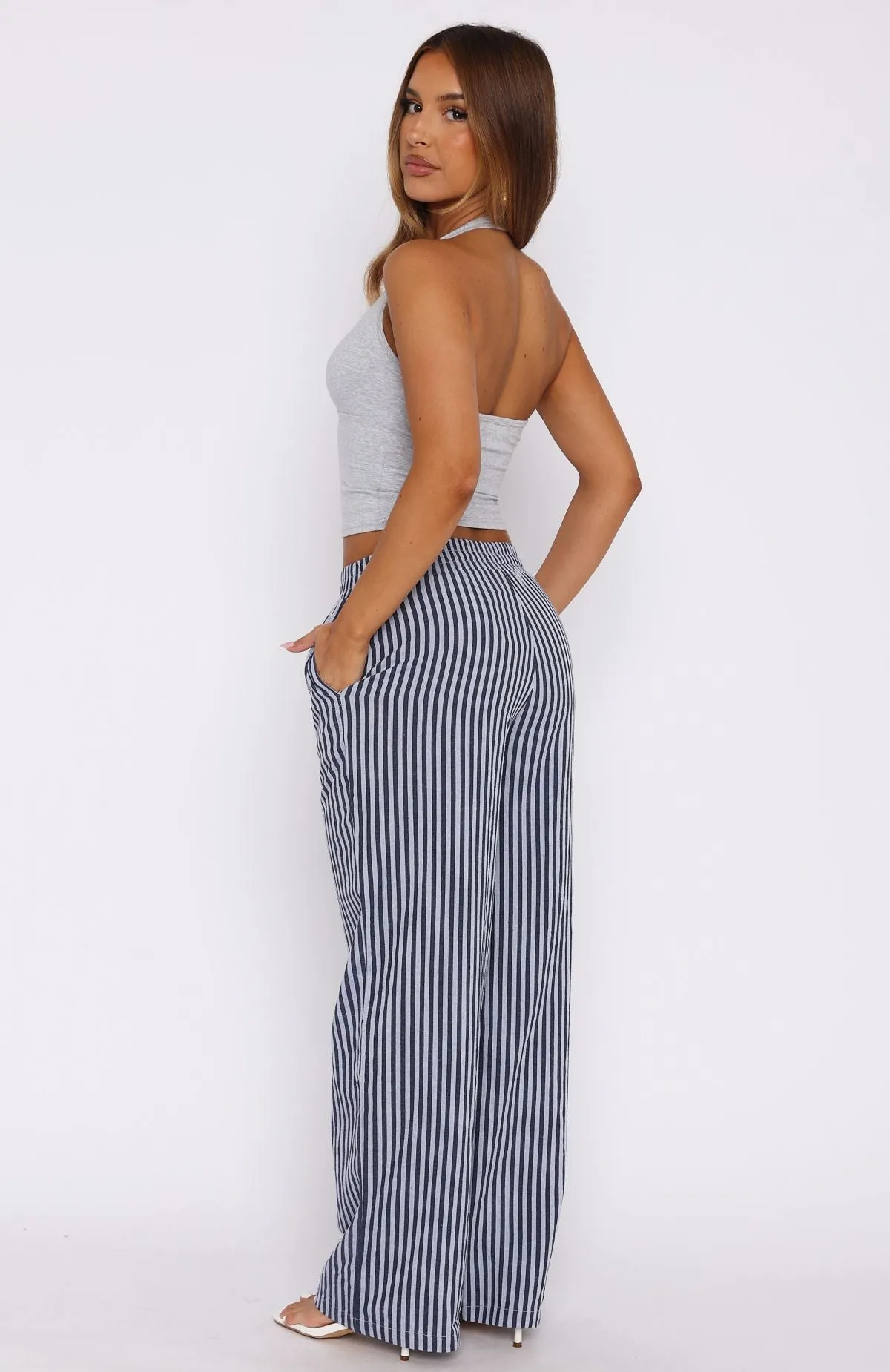 Wondering About You Striped Pants Navy