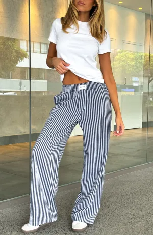 Wondering About You Striped Pants Navy