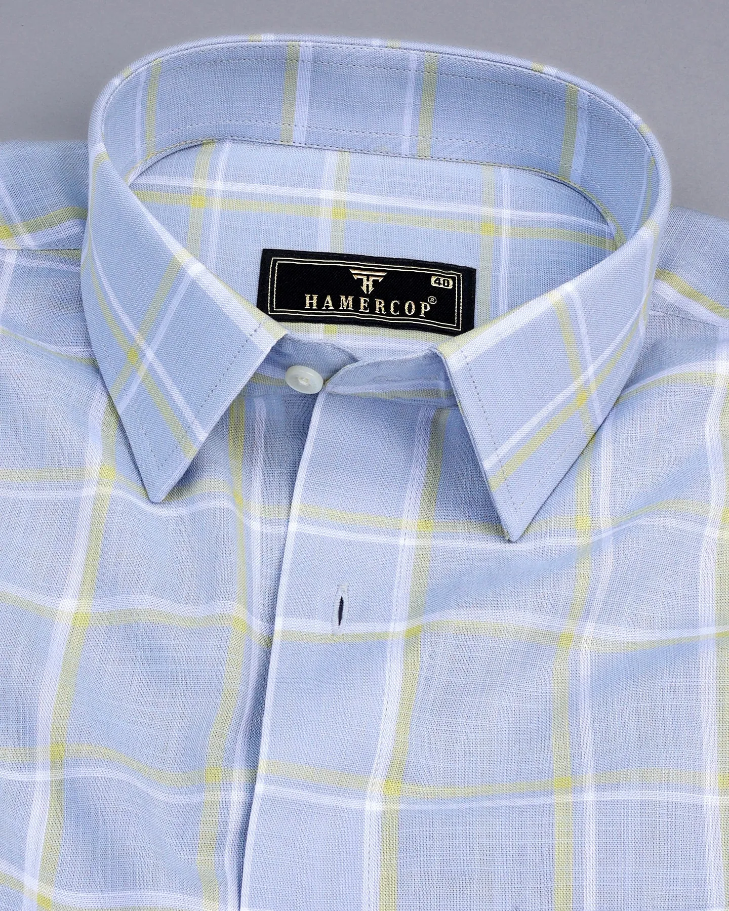 Wrefal Silver Blue Check Linen Cotton Formal Shirt