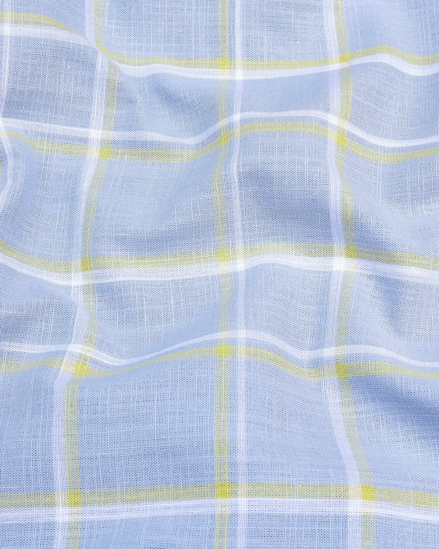 Wrefal Silver Blue Check Linen Cotton Formal Shirt