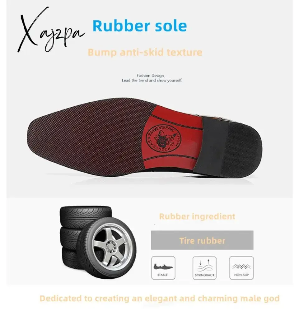 Xajzpa - New Loafers Men Shoes PU Solid Color Fashion Business Casual Wedding Party Versatile Crocodile Pattern Classic Dress Shoes CP145