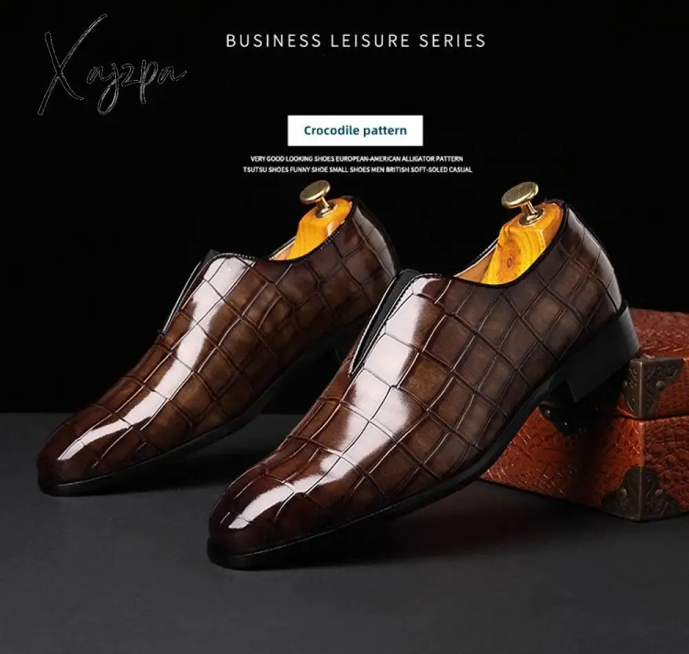 Xajzpa - New Loafers Men Shoes PU Solid Color Fashion Business Casual Wedding Party Versatile Crocodile Pattern Classic Dress Shoes CP145